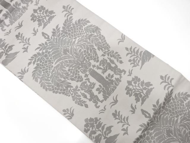 向かい動物に花更紗模様織り出し　袋帯